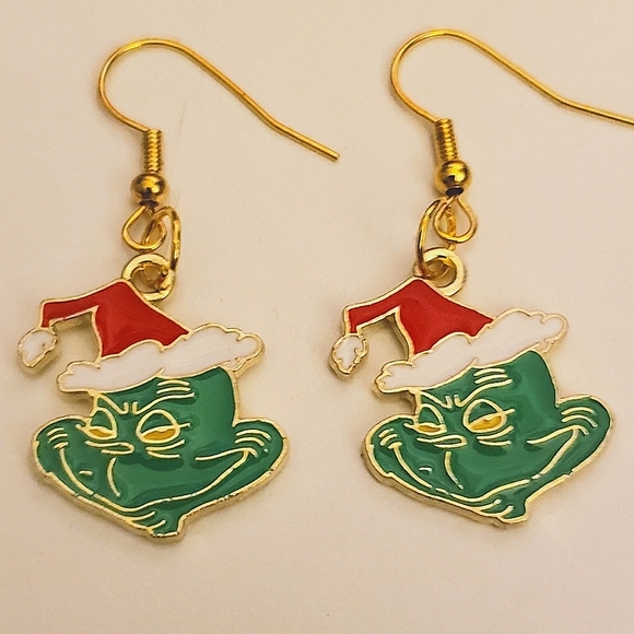 Handmade Christmas Holiday The Grinch Santa Earrings - Picture 1 of 2